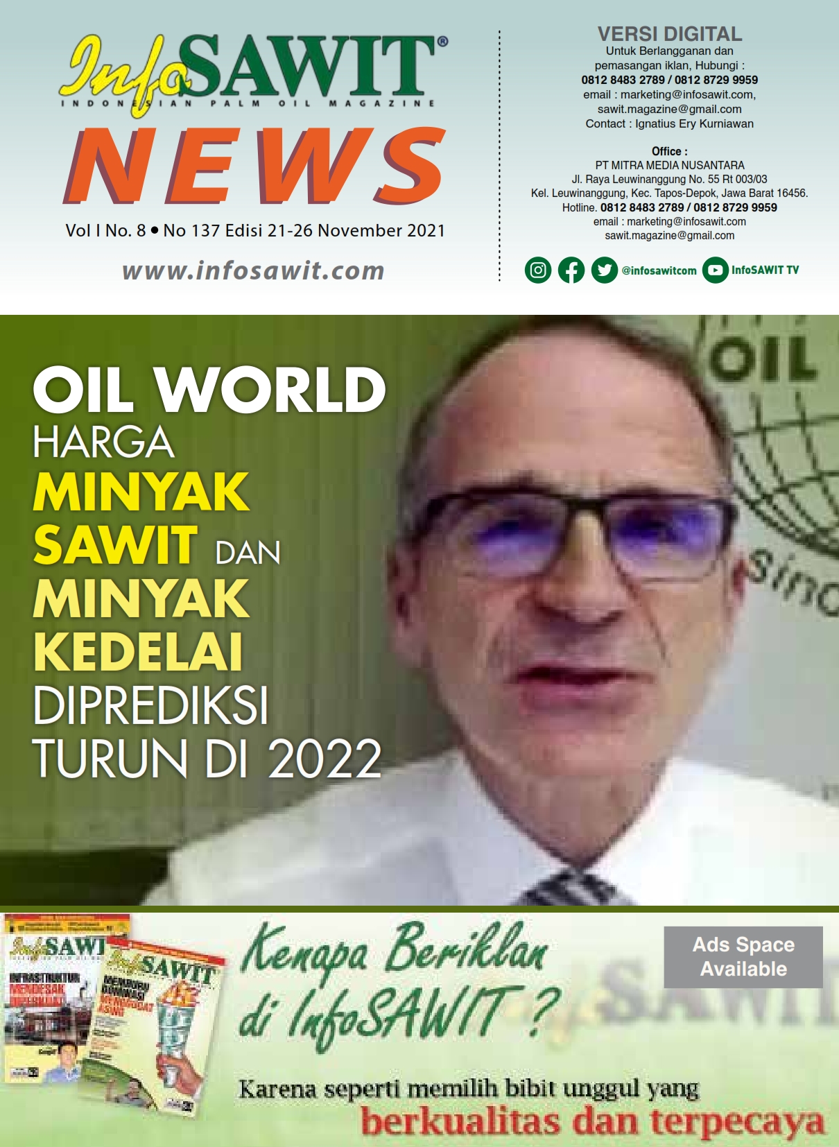 InfoSAWIT NEWS Vol 8 No 137 Edisi 21-26 November 2021
